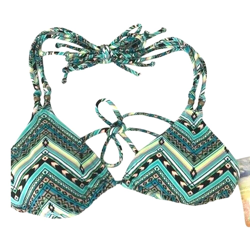 HOBIE Blue Multi-Color Aztec Triangle Bikini Top w/ Pad Inserts